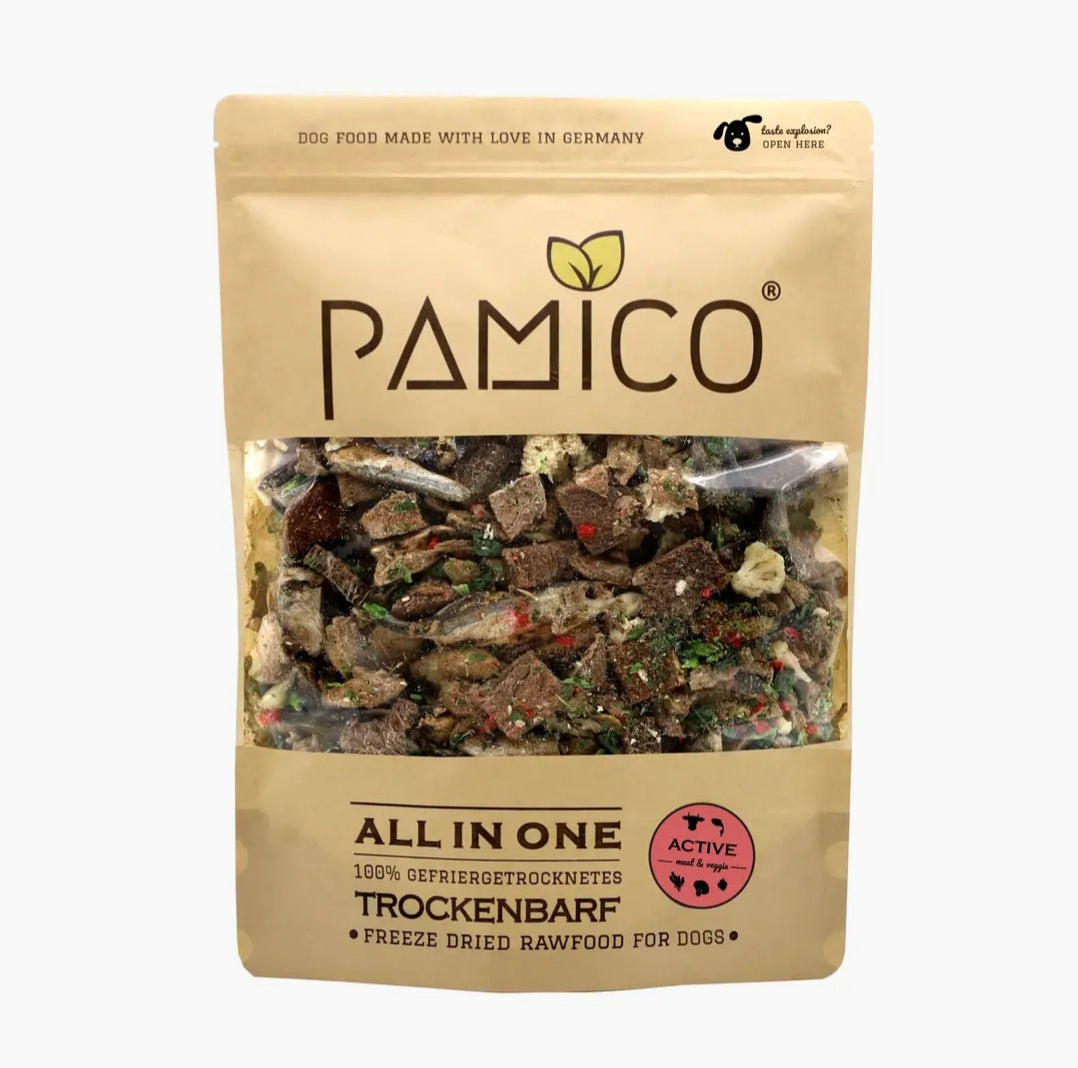 Menu Active de BARF Seco - Mistura Tudo em Um de Carne, Peixe, Legumes & Frutas liofilizados